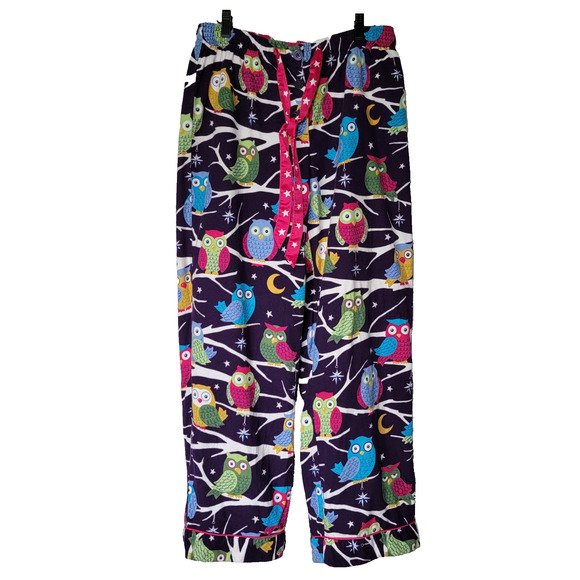 Nick & Nora Purple Owl Pajama Pants Women L Quality 100% Cotton Vibrant Colorful - Picture 1 of 9